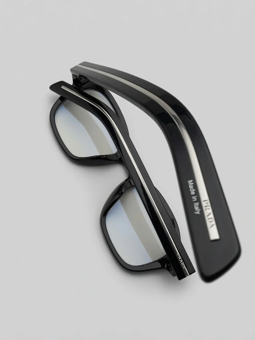 Prada Black Square-Angled Optical Frames with Gold Temple Details